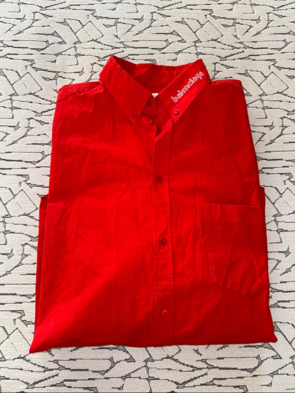 Balenciaga Unisex Bright Red Button-Down Shirt with Logo Collar